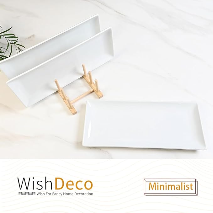 Serving Platters Set of 3, Large Serving Trays 14 inch, White Serving Plates, Ceramic Rectangle Plate, Long Platter for Cake, Sushi, Steak, Dessert, Buffet
