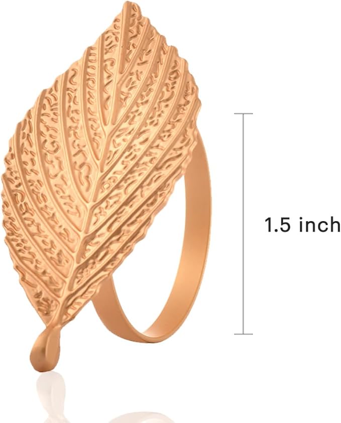 Decozen Set of 12 Gold Napkin Rings in Leaf Design, Festive, Table Decor Setting for Holiday, Wedding, Birthday, Kitchen, Home Decor, Housewarming Gift - Mothers Day Decorations