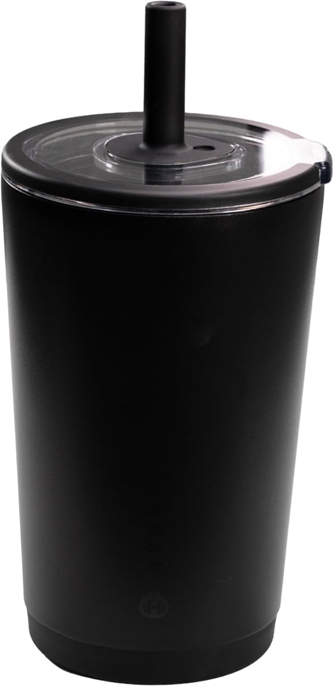 HydroJug Everyday Tumbler 14 oz – Ceramic-Lined Insulated Tumbler with Straw and Soft-Touch Lid, Cup Holder Friendly, Double-Wall Vacuum Insulation, Reusable Travel Cup – Black