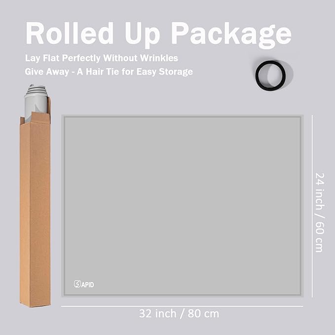 SAPID 32"x24" Extra Large Silicone Mat With Raised Edges, Rolled-Up Silicone Mats For Kitchen Counter Heat Resistant Silicone Mat With Lip, Thick Countertop Protector Mat,Silicone Mats For Crafts,Gray