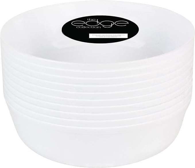 [30 Pack 16 OZ Bowls] Edge Collection White Plastic Party Bowls Premium heavyweight Elegant Disposable Tableware Dishes