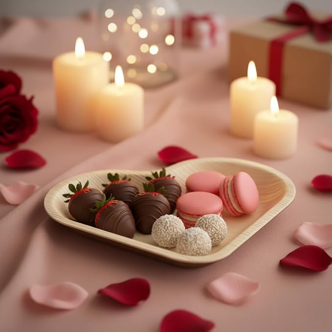 Charity Leaf Disposable Palm Leaf 6" Heart Plates (50 pieces) Bamboo Like Serving Platters, Disposable Boards, Eco-Friendly Dinnerware For Weddings, Catering, Events