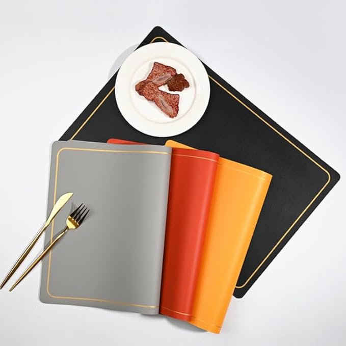 PU Leather Placemats Set of 4 - Waterproof Heat Resistant Dining Table Mats - Minimalist Non-Slip Coasters for Plates & Bowls 18x12 Inches (Green)