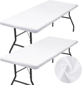 homing 2 Pack Rectangle Table Cloth, Elastic Fitted Fabric Tablecloth Fits for 4 Foot Folding Tables, Washable Table Cover for Picnic, Camping, Indoor & Outdoor (White, 30" x 48")