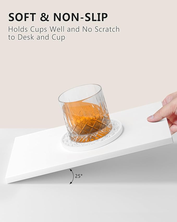 Drink Coasters, Coasters Set of 6 for Cup with Holder, Non-Slip Silicone Cup Mats for Hot and Cold Drinks, Cute Absorbent Coffee Bar Accessories Table Decor, White
