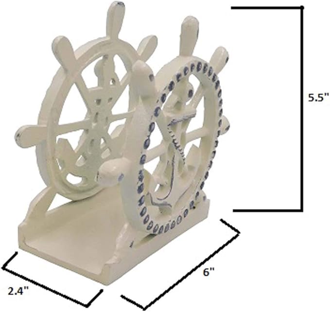 THDC Nautical Napkin Holder, Lunch, Dinner, Nautical Collection Napkin Holder, Made of Metal (Anchor Distressed Ivory)