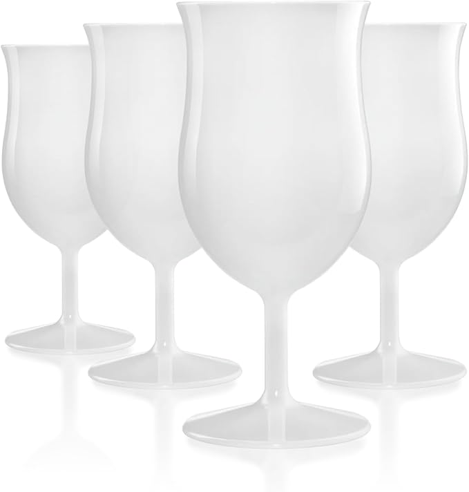 DRINIQUE 13oz Unbreakable Hurricane Cocktail Glass (Set of 4) Shatterproof Tropical Tritan Plastic Cup - White