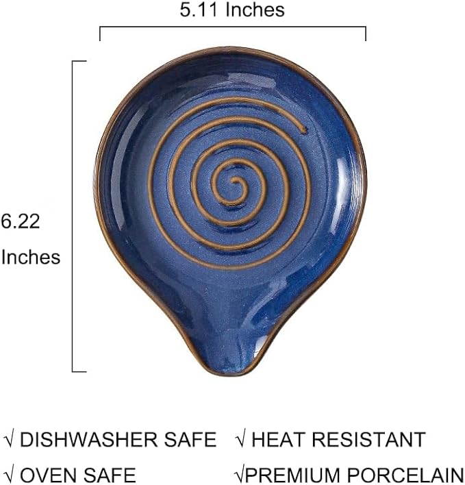 6-Inch Ceramic Spoon Rest - Heat Resistant, Non-Slip for Kitchen Utensils, Spoon Holder Stovetop, Dishwasher Safe - Elegant Spiral Design Black, Housewarming Gift