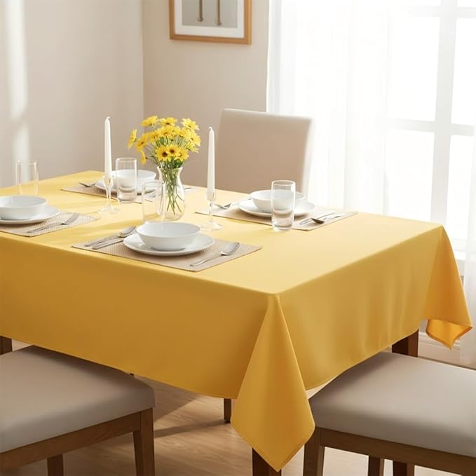 sancua Rectangle Tablecloth - 54 x 78 Inch - Stain and Wrinkle Resistant Washable Polyester Table Cloth, Decorative Fabric Table Cover for Dining Tables, Buffet Parties and Camping, Yellow