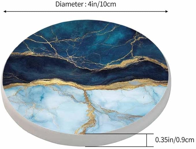 Blue Marble Cup Coasters Set of 2 Fake Stone Liquid Texture Abstract Background Wooden Table Apartment Decor 100% Diatomite for Drinking Glasses,4 Inches