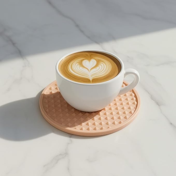 Set of 8 Silicone Coasters, 4'' Drink Coaster with Holder, Round Coasters for Drinks Beer Coffee Home Office Bar Desk Tabletop Protection, Non-Slip Rubber Coaster (Pink, 8 Pcs-Metal Holder)