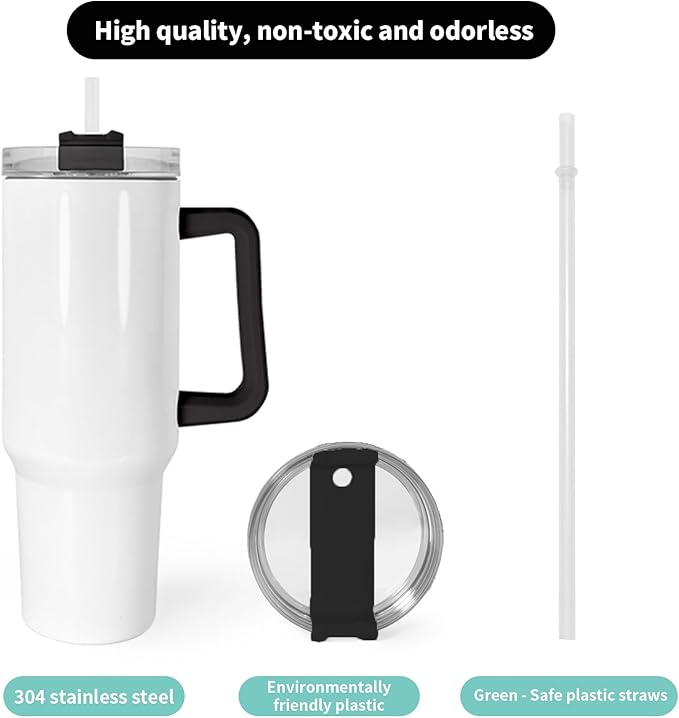 40 oz Sublimation Tumblers with White and Black Handle Lid and Straw 12 Pack Stainless Steel Double Wall Vacuum Insulated Travel Mug Cup Bulk Sublimation Blank for DIY Gift
