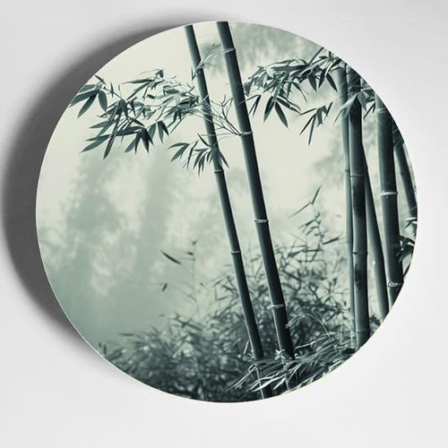 10 Inch Monochrome Bamboo Sanctuary Decorative Ceramic Plates with Display Stand Ideal for Household Wall Hanging and Decor DP-029497059