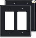 ELEGRP 2-Gang Decorative Wall Plates, Standard Size 4.53" H x 4.57" L Unbreakable Thermoplastic Faceplate Cover for Decorator Receptacle Outlet Switch, UL Listed (2 Pack, Glossy Black)