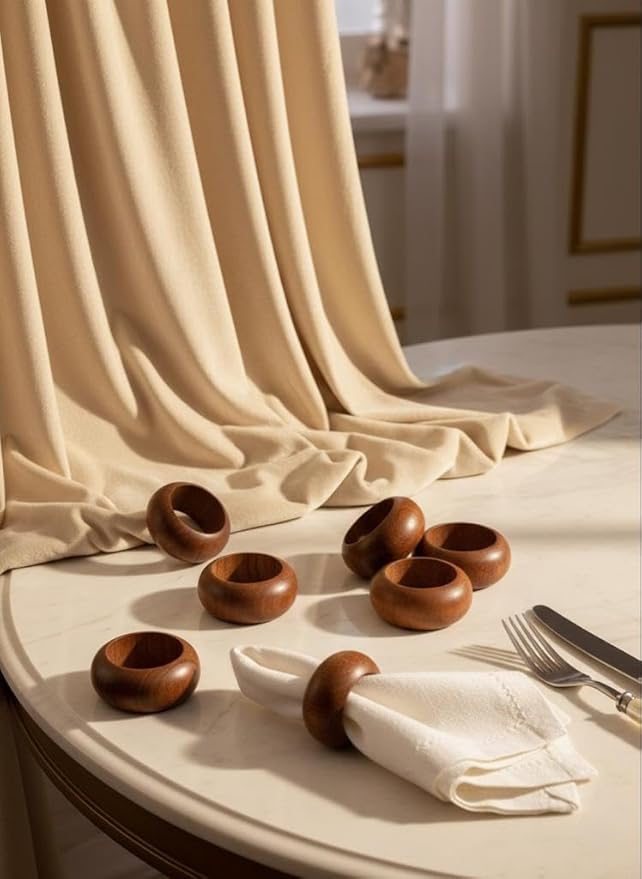 Napkin Rings, Wood Napkin Rings Napkin Holders Buckles for Dining, Anniversary, Birthday, Dinner, Christmas, Party of Table (Half Round Set of12)