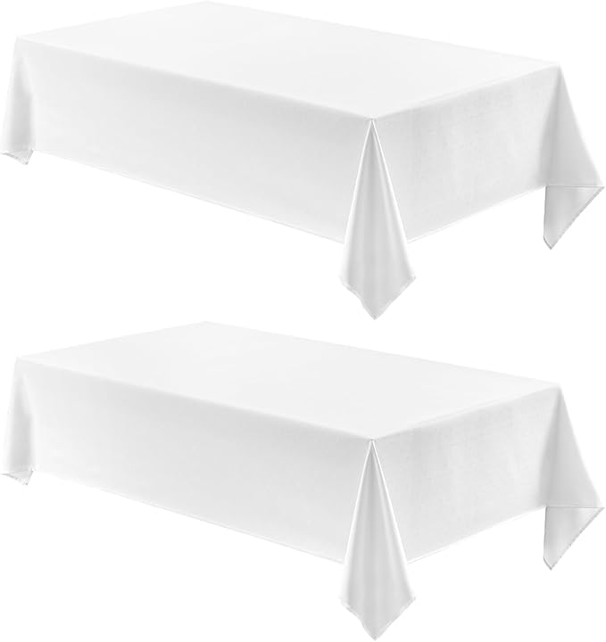 2 Pack Rectangle Tablecloth, 60x84 inch, Water Resistant Wrinkle Free Linen Textured Table Cloth Washable, Decorative Fabric Table Cover for Dining, Party and Camping, White