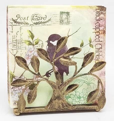 Bronze Life Tree Design Metal Napkin Holder | Freestanding Vertical Disposable Tissue Paper Servilleta Dispenser Organizer Stand Servilletero Tabletop | Home Kitchen Restaurant