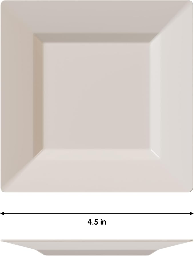 Exquisite Mini Disposable Appetizer Plates - 100 Pack 4.5 In. x 4.5 In. Ivory Plastic Dessert Plates - Elegant Design for Weddings, Birthdays, and Formal Parties - Stackable and Convenient - BPA Free