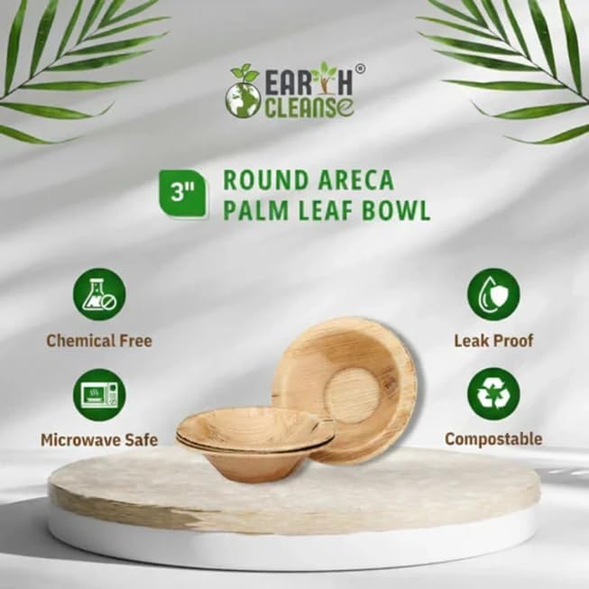 3" Round Palm Leaf Bowl Pack of 25 | 100% Natural, Compostable & Biodegradable Disposable Bowl | Eco-Friendly, Sturdy, Plastic-Free Tableware for Parties, Catering & Takeaway