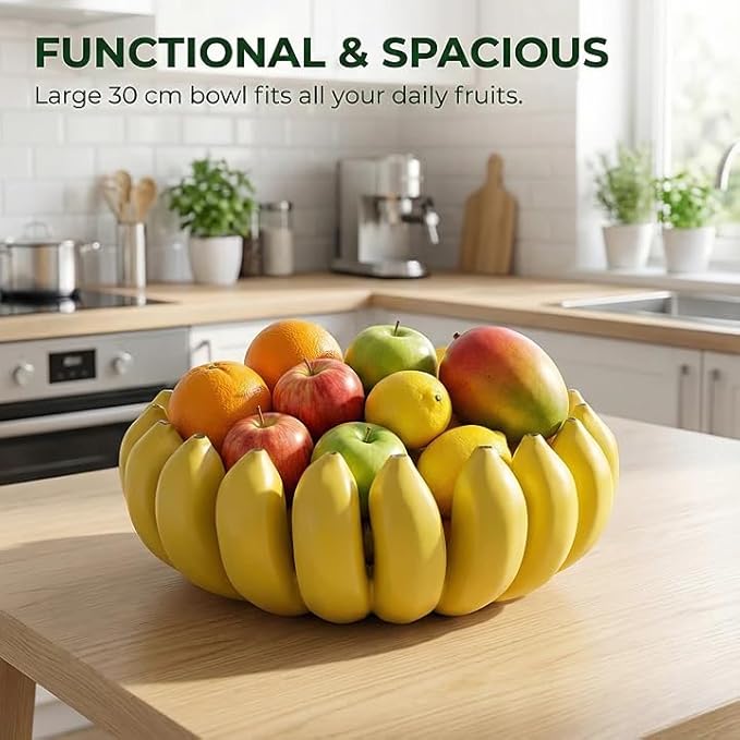 Banana fruit bowl holder 12 inch Large Basket fruit storage - Centerpiece for Kitchen,Dining Table & Entryway - Home Decor - functional fruit storage - Unique gifts ideas. (Yellow)