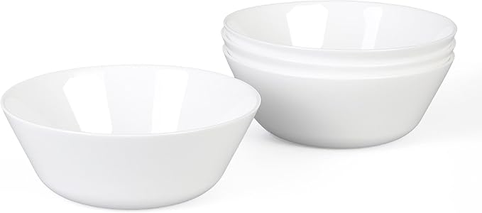 16OZ White Opal Glass Cereal and Soup Bowl Set of 4, 6 inch Dishwasher & Microwave Safe Round Bowls for Salad and Rice