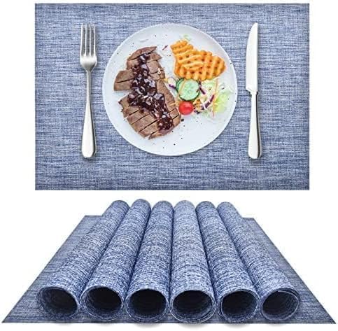 DACHUI Placemats Set of 4, Linen Look Woven Place Mats, Water Resistant, Heat Resistant, Washable, Durable Table Mats (Blue)