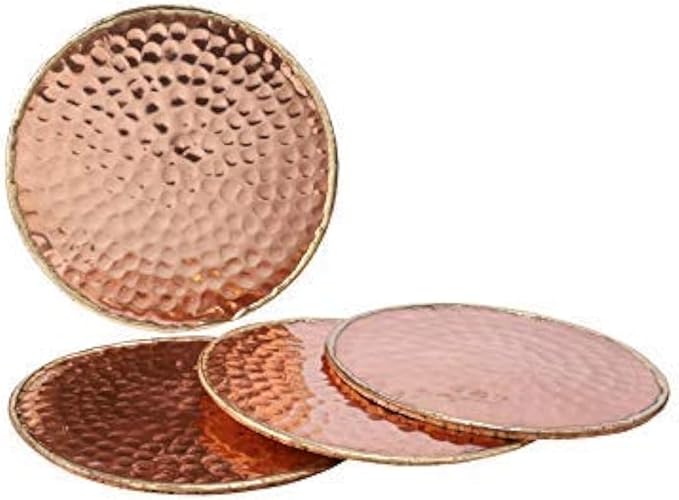 GoCraft Hammered Copper Coasters | Handmade Coasters with Padded Cork Protection for Drinks, Beverages & Wine/Bar Glasses (Set of 4)