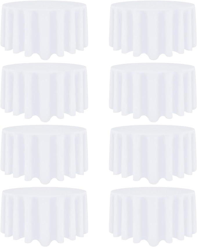 8 Pack White Round Tablecloth 108 Inch White Table Cloth Stain and Wrinkle Resistant Reusable and Washable Polyester Fabric Table Covers for Buffet Wedding Party and Banquet