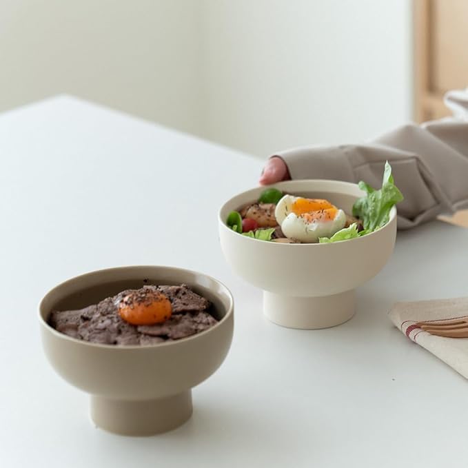 WENSHUO High-foot Deep Fruit Bowl, Ceramic Pedestal Decorative Bowl, Round Bowl for Salad, 5.5" Small Size, Matte Crème (Coconut Café, 5.5")