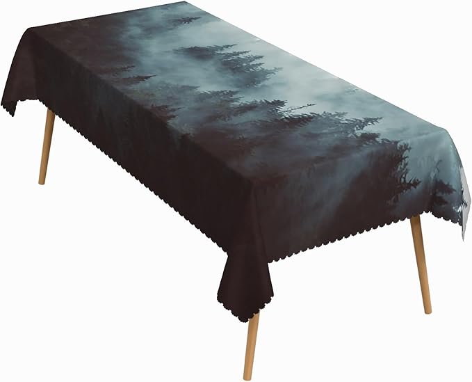 70x140 Inch Nature Rectangular Tablecloth Misty Forest Mountain Table Cloth Waterproof Durable Table Cover for Holiday Picnic Dinner BBQ Decor