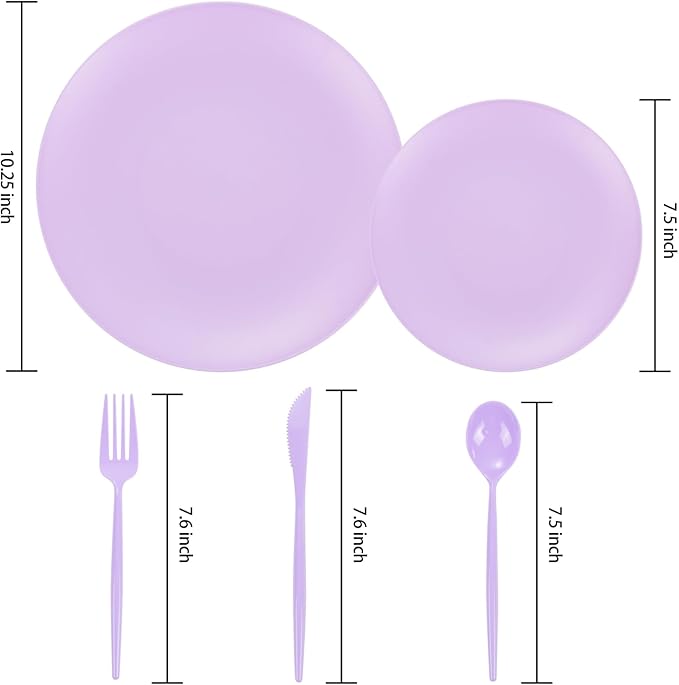 EI 150pcs Purple Plastic Plates for Party,Fancy Disposable Plates,Heavy Duty Plastic Dinnerware Set for Wedding,Easter,Afternoon Tea Party,Spring,Mother's Day,Valentine's Day