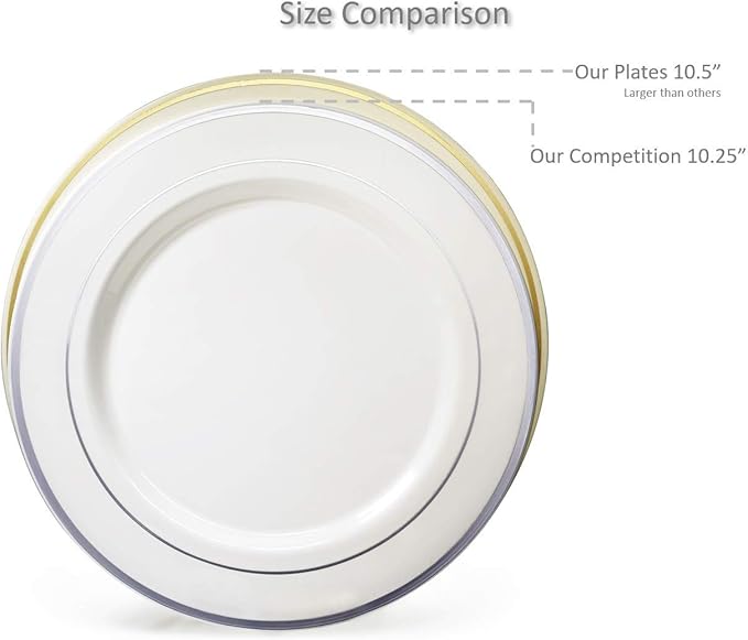 OCCASIONS 240 Plates Pack,(120 Guests) Heavyweight Premium Wedding Party Disposable Plastic Plates Set -120 x 10.5'' Dinner + 120 x 7.5'' Salad/Dessert (Diamond White & Silver)