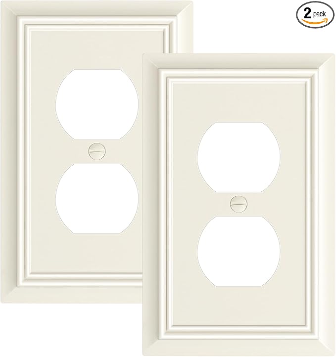 2-Pack Duplex Outlet Cover Plate, Decorative Light Almond Switch Plates and Outlet Covers, Natural Bamboo Fiber Wall Plates for Electrical Outlets, 1 Gang Receptacle Cover, Corrosion Resistant
