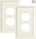 2-Pack Duplex Outlet Cover Plate, Decorative Light Almond Switch Plates and Outlet Covers, Natural Bamboo Fiber Wall Plates for Electrical Outlets, 1 Gang Receptacle Cover, Corrosion Resistant