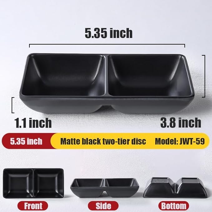 6 Pcs Dual Dipping Sauce Bowls Soy Sauce Dish Bowls Two Compartments Party Trays Divided Fondue Plates for Restaurant Kitchen Sushi Soy