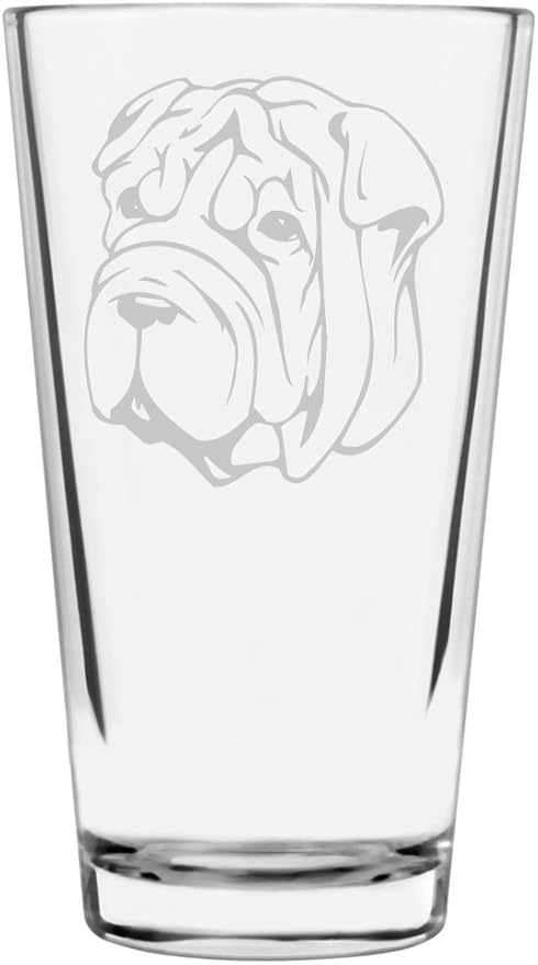 Shar Pei (Chinese) Dog Themed Etched All Purpose 16oz Pint Glass