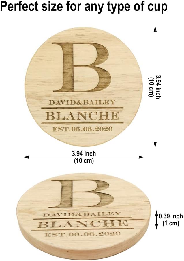 Personalized Monogram Coasters, Custom Engraved - Wooden Drink Coasters, Great Gifts (Set of 6)