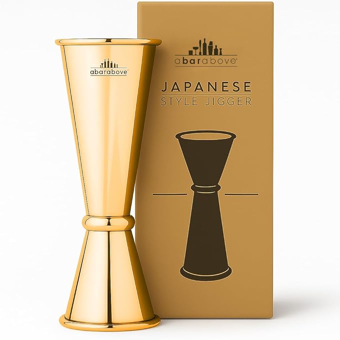A Bar Above Premium Japanese Jigger 8 Precise Measurement Markings, Heavy Duty 304 Stainless Steel Double Cocktail Jigger for Professional Bartenders & Home Use, Durable Bar Tool for Accurate Pouring