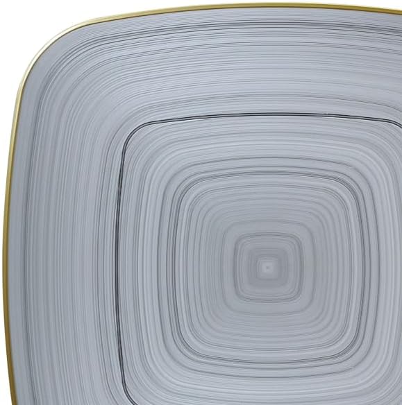 " OCCASIONS " 50 Plates Pack (25 Guests)-Wedding Party Disposable Plastic Plate Set -25 x 10'' Dinner + 25 x 7'' Salad & Dessert plates (Belize Square in Black & Gold)