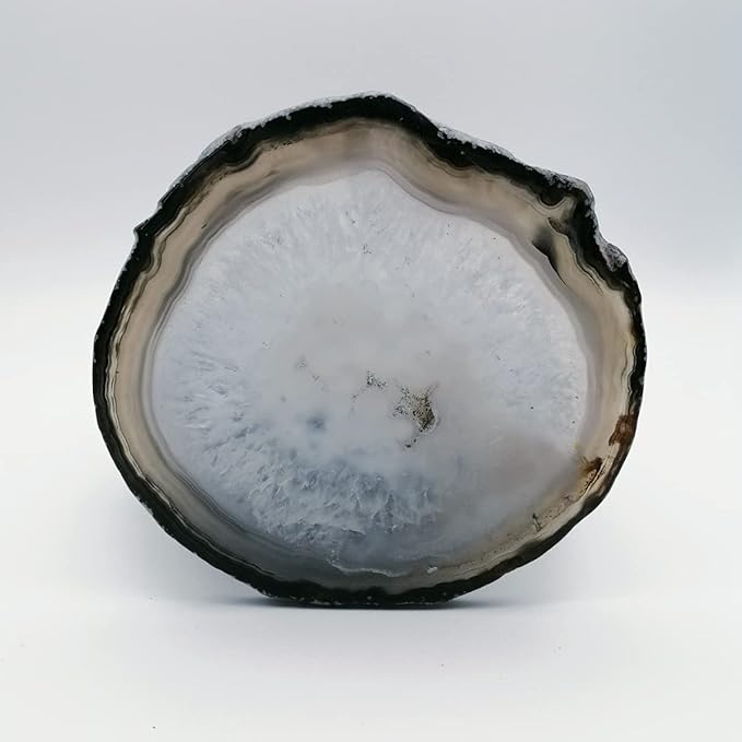 Gray Agate Coaster Drinks Crystal Cup Stone Coasters Set of 4 Geode Agate Slices with Rubber Bumpers for Coffee, Wine or Bar Glasses (4"-5")