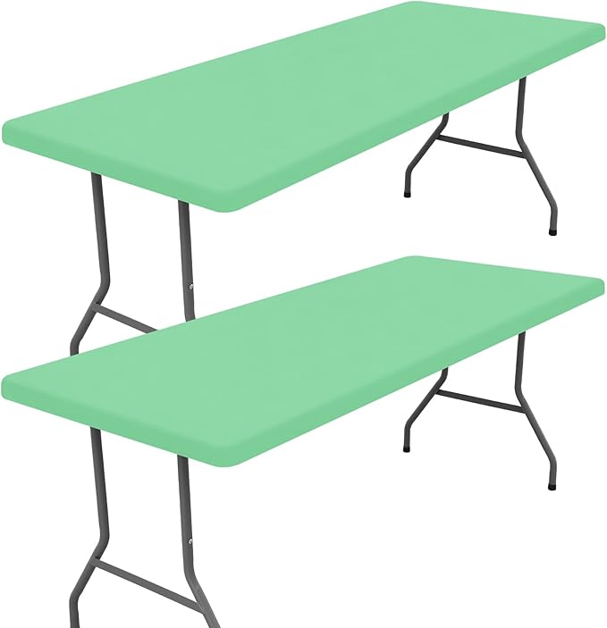 Spandex 6 Foot Rectangle Table Cloth 2 Pack, Elastic Fitted Tablecloths for Picnic, Stretch Washable Patio Table Cover for Outdoor, Camping, Banquet and Parties (Bright Green, 30"x72")