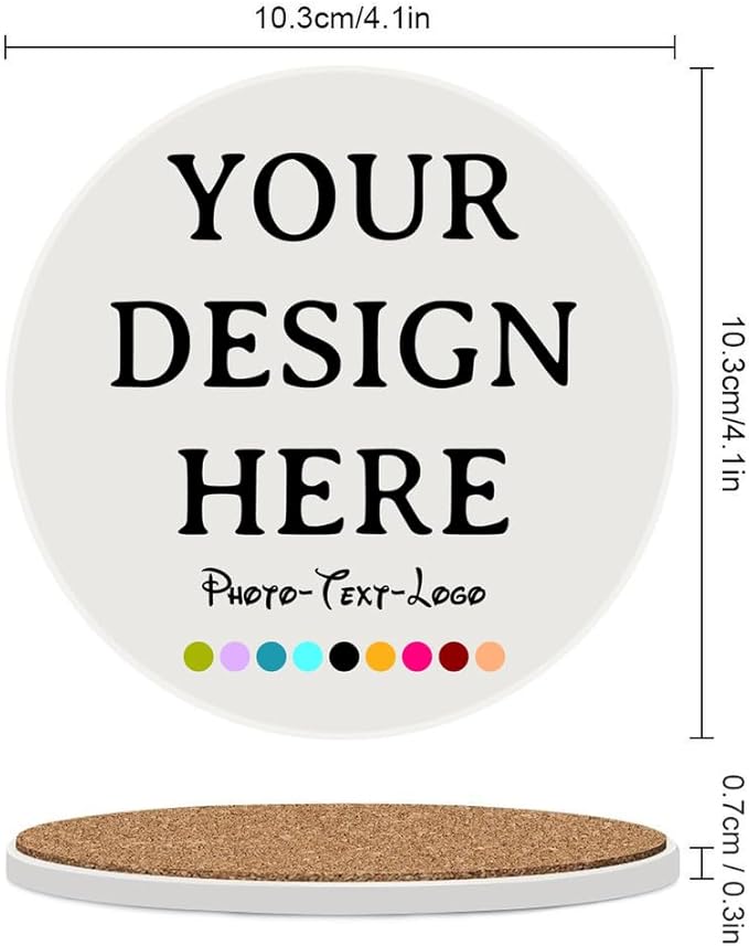 Set of 6 Custom Coaster Personalized Ceramic Coasters for Drink Add Your Text Image Logo Photo, Customized Decor Gift Coaster for Crafts, Wedding, Bar, Home, Office, Kitchen, Restaurant