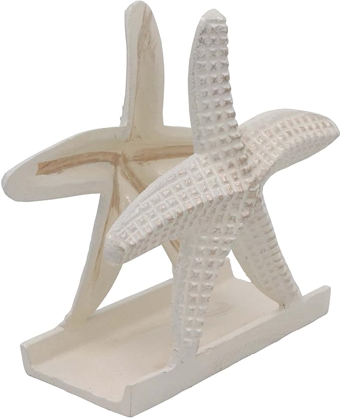Nautical Metal Napkin Holder for Lunch/Dinner/Beverage Cocktail Napkin Holder For Kitchen/Ocean/Coastal By The Metal Magician (Starfish Sea White)
