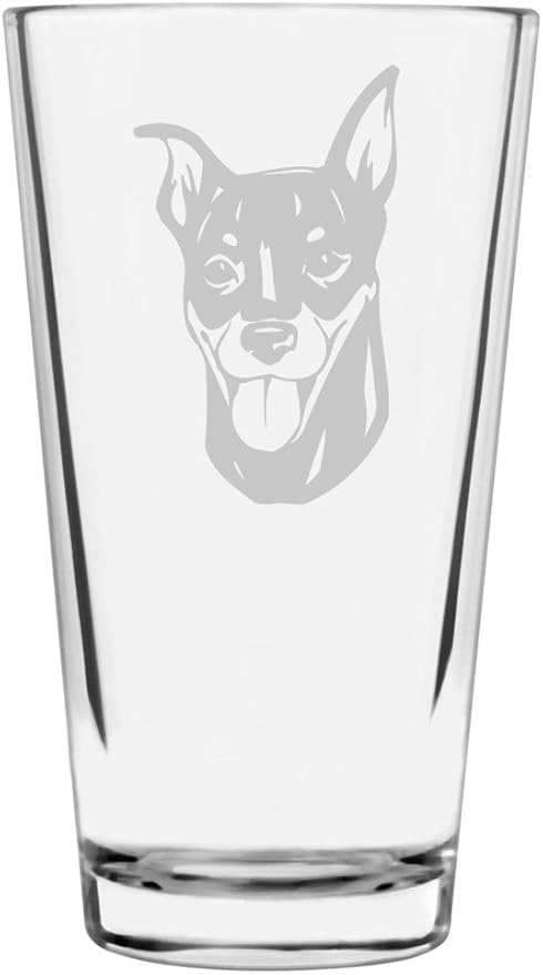 Miniature Pinscher (Min Pin) Dog Themed Etched All Purpose 16oz Pint Glass