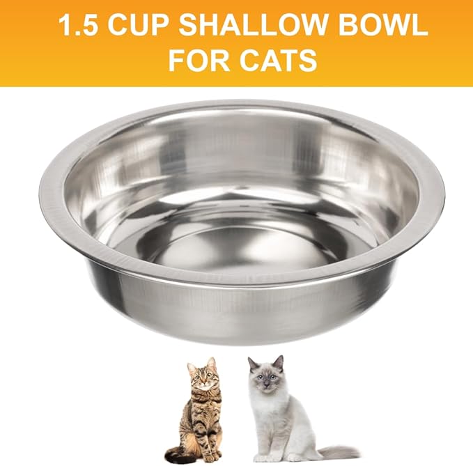 Neater Pet Brands 1.5 Cup (12 oz.) Shallow Stainless Steel Cat Bowls, 1 Single Neater Feeder Replacement Bowl (Deluxe Model), Metal Cat Dishes for Food and Water, Whisker Friendly, Dishwasher Safe