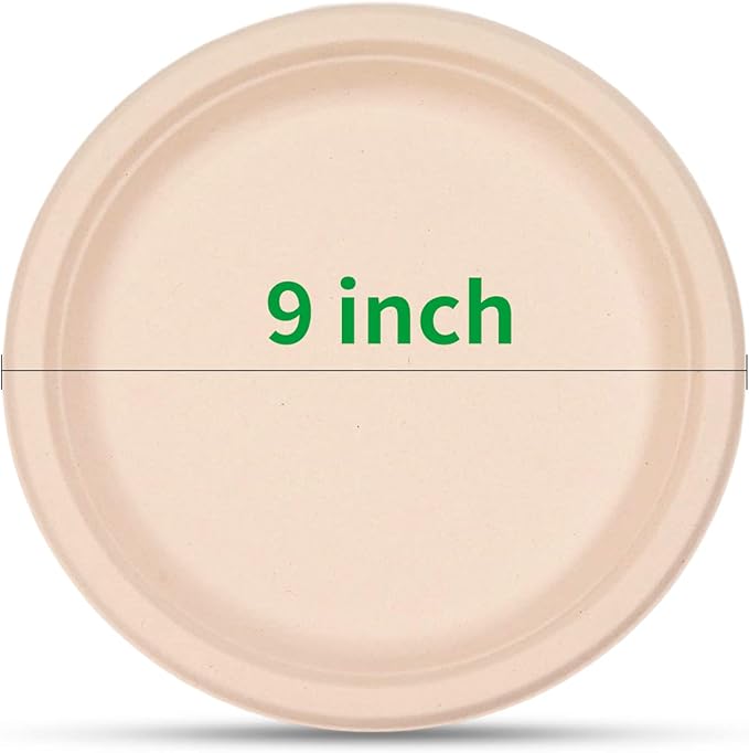 RACETOP Compostable Paper Plates 9 Inch [150 Pack], Disposable Biodegradable Heavy Duty Paper Plates, Made of Natural Sugarcane Fibers, Unbleached Brown, Round