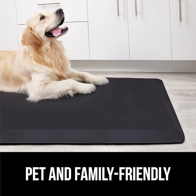 GORILLA GRIP Comfortable Cushioned Kitchen Mats for Floor, 58x20, Waterproof and Stain Resistant Soft Top, 3/4 Inch Thick Ergonomic Standing Desk Anti Fatigue Mat, Foam Supports Ankles and Feet, Black