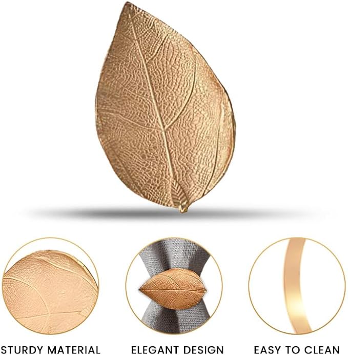 Decozen Set of 16 Gold Napkin Rings in Leaf Design, Festive, Table Decor Setting for Holiday, Wedding, Birthday, Kitchen, Home Decor, Housewarming Gift - Thanksgiving & Christmas Gift Decoration