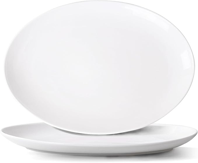 Serving Platters Set of 2 – 14 Inch Oval White Serving Platters, Large Porcelain Serving Platter Set for Party, Appetizers, Charcuterie, Sushi & Dessert, Microwave & Dishwasher Safe