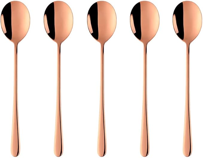 Buyer Star 5-pieces Rose Gold Dinner Table Spoons 8-Inch Stainless Steel Metal Korean Soup Spoons